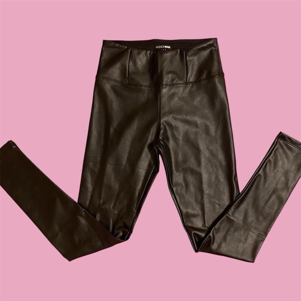 Black faux leather pants